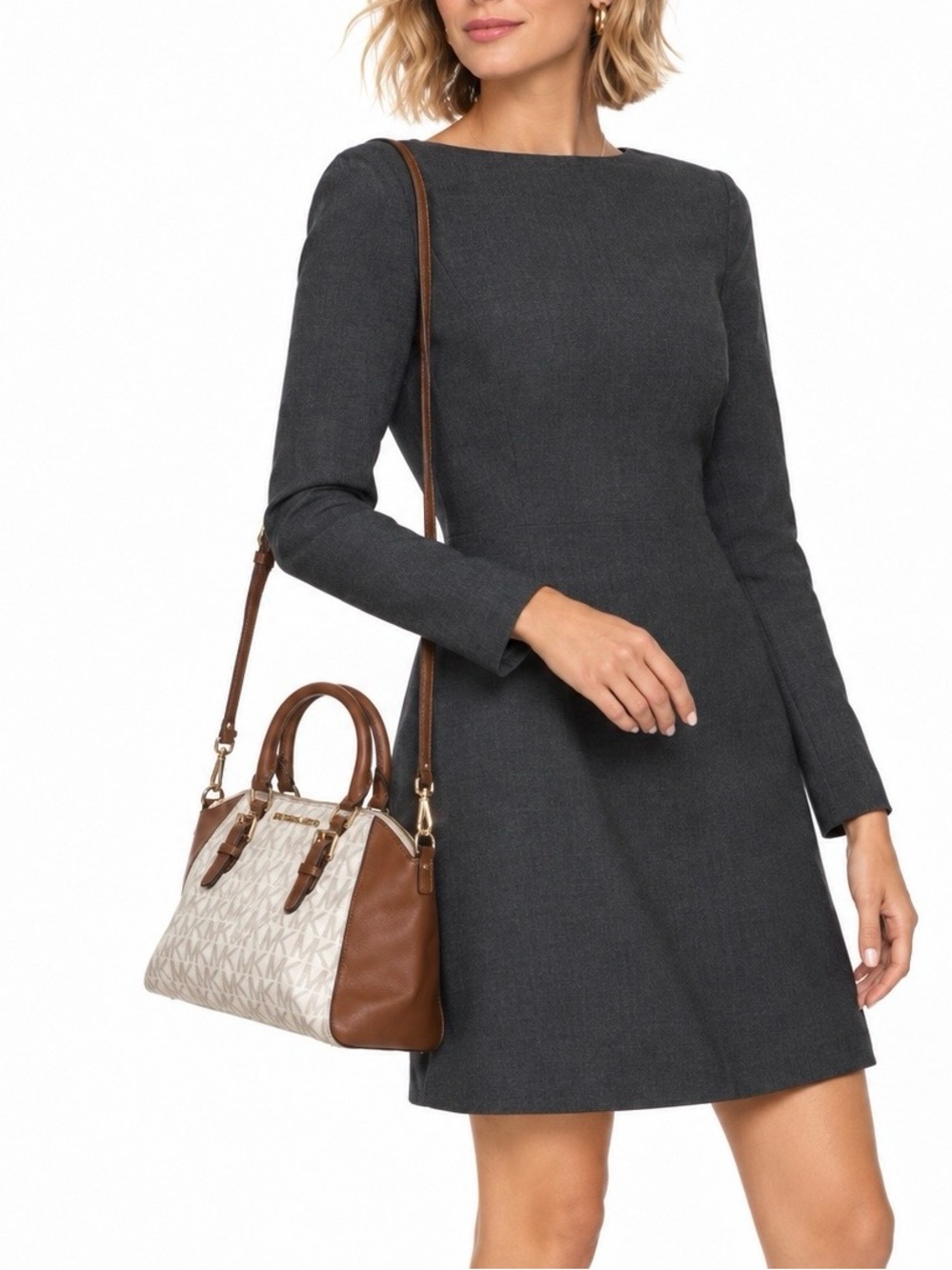Michael Kors Brown Cream Signature Satchel Purse Bag Authentic Ciara removable